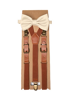 front Matching Matte Satin Pre-Tied Bow Tie & Suspenders Set