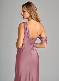 Azazie Celina Bridesmaid Dresses Vintage Mauve Sheath Off the Shoulder Stretch Satin Dress image8
