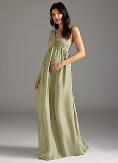 Azazie Yetta Maternity Bridesmaid Dresses A-Line Pleated Stretch Satin Floor-Length Dress image1