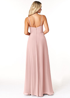 Azazie Moira Brautjungfernkleider Eine Linie Schaufel Chiffon Kleid Puderrosa image3