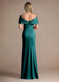 Azazie Auberdeen Mother of the Bride Dresses Peacock Mermaid Pleated Stretch Satin Dress image3