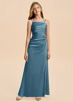 Azazie Nova Junior Bermuda A-Line Pleated Stretch Satin Dress image6