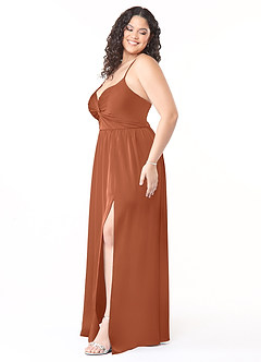 Azazie Raya Final Sale Matcha A-Line V-Neck Pleated Stretch Satin Dress image10