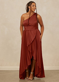 Christian Siriano Bridal for Azazie 1008 Robes de demoiselle d'honneur Robe Trapèze en Satin extensible Ue épaule Terracotta image11
