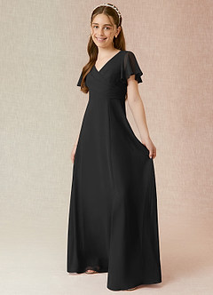 Azazie Induh Junior Black A-Line Ruched Chiffon Dress image3