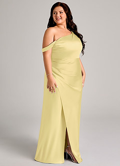 Azazie Madelyn Bridesmaid Dresses Lemon Sorbet Mermaid One Shoulder Stretch Satin Convertible Dress image12