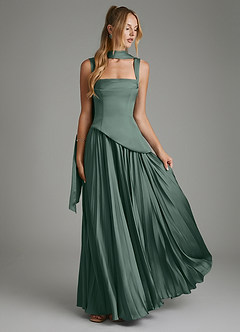 Azazie Stephanie Bridesmaid Dresses Sea Moss A-Line Corset Stretch Satin Dress image7