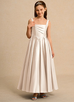 Azazie Mochi Girls Formal Flower Girl Dresses White Alabaster Ball-Gown Pleated Matte Satin Dress image5