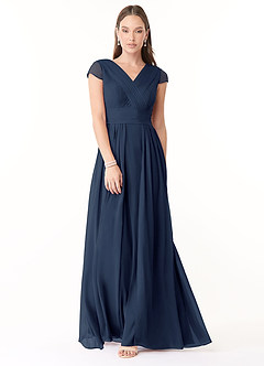 Azazie Organa Bridesmaid Dresses Dark Navy A-Line Pleated Chiffon Dress image1