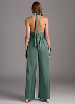 Azazie Oli Bridesmaid Dresses Eucalyptus Pleated Stretch Satin Jumpsuit image2