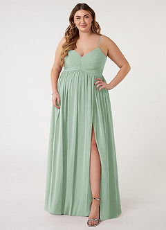Azazie Alia Bridesmaid Dresses Agave A-Line Pleated Chiffon Dress image6