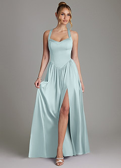 Azazie Francis Bridesmaid Dresses Mist A-Line Corset Stretch Satin Dress image3