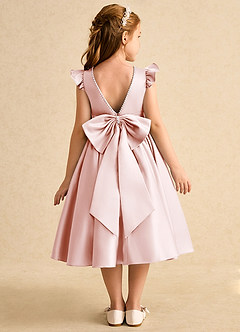 Azazie Dumpling Blumenmädchenkleider A-Linie Schleifen Matte Satin Kleid Zartrosa image1