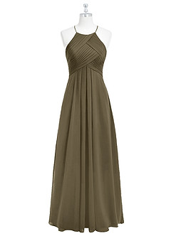 Azazie Ginger Vestidos de damas de honor Vestido de Verde Sauce de Gasa de Corte en A con Halter Plisado image6