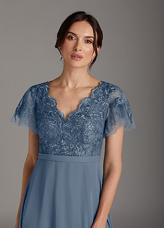 Azazie Singer Abiti per la Madre della Sposa Abito A-Line in Chiffon con Scollo a V in Pizzo Crepuscolo image6