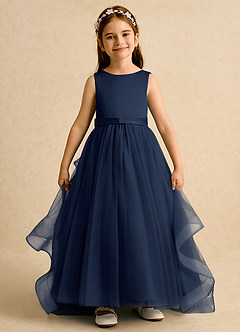 Azazie Lior Flower Girl Dresses Dark Navy Ball-Gown Pleated Tulle Dress image1