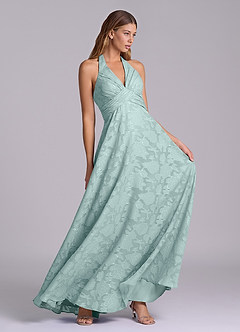 Azazie Tessie Bridesmaid Dresses Mist A-Line Pleated Floral Burnout Dress image5