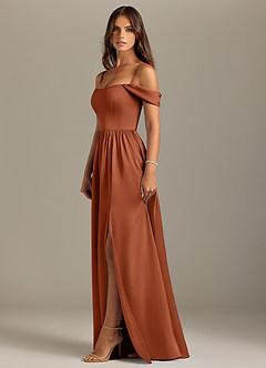 Azazie Calianna Bridesmaid Dresses Cedar Rose A-Line Off the Shoulder Stretch Satin Convertible Dress image6