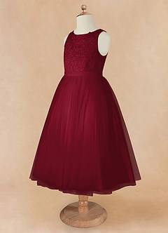Azazie Calla Flower Girl Dresses Burgundy Ball-Gown Lace Tulle Dress image9