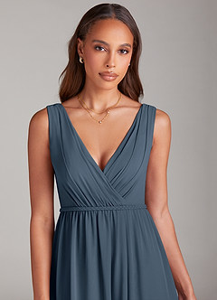 Azazie Tanicia Abiti da Damigella Abito A-Line in Chiffon Plissettato Blu Nettuno image5