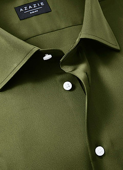 front Julian Olive Stretch Satin Dress Shirt