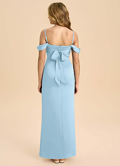 Azazie Saige Junior Robe Fourreau en Satin extensible Épaule décolletée Bleu Ciel image2