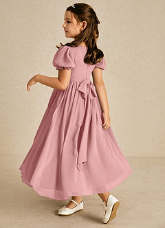 Azazie Joss Flower Girl Dresses Dusty Rose A-Line with Sleeves Chiffon Dress image2
