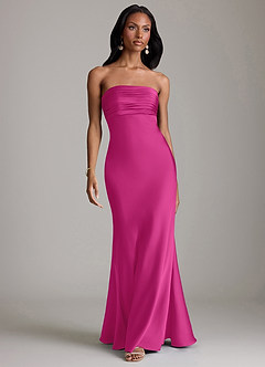 Azazie Saylor Robes de demoiselle d'honneur Robe Sirène en Satin extensible Sans bretelles Fuchsia image2
