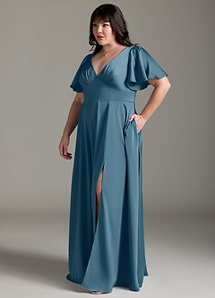 Azazie Kimber Bridesmaid Dresses Bermuda A-Line Ruched Stretch Satin Dress image10