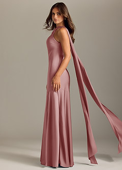 Azazie Kinsley Vestidos de damas de honor Vestido de Rosa Polvorienta de Satén Elástico de Corte Sirena con Corte Lateral image4