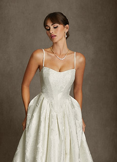 Azazie Bria Wedding Dresses Antique White Ball-Gown Strapless Floral Jacquard Dress image7