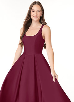 Azazie Neve Bridesmaid Dresses Mulberry Ball-Gown with Pockets Stretch Satin Dress image5