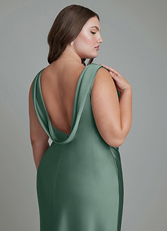 Azazie Kieryn Bridesmaid Dresses Eucalyptus Mermaid Pleated Stretch Satin Dress image14