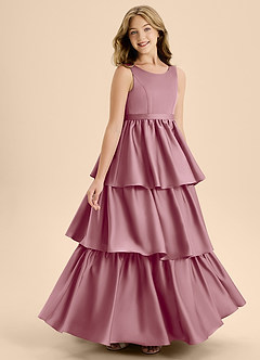 Azazie Meadowyn Junior Vintage Mauve A-Line Bow Stretch Satin Dress image3