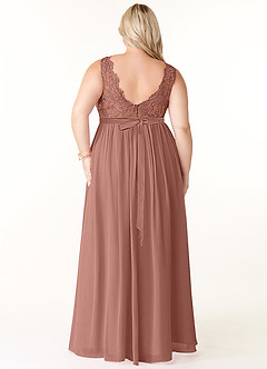 Azazie Elly Abiti da Damigella Abito A-Line in Chiffon Scollo a barchetta in pizzo Cedro Rosa image10