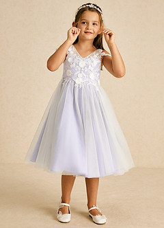 Azazie Sunnie Flower Girl Dresses Lilac A-Line Lace Tulle Dress image2
