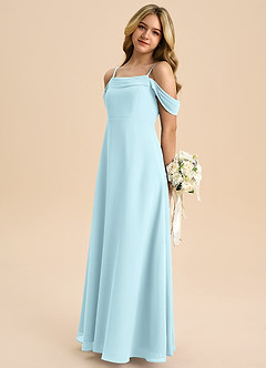 Azazie Anselie Junior Cloud Blue A-Line Off the Shoulder Chiffon Dress image5