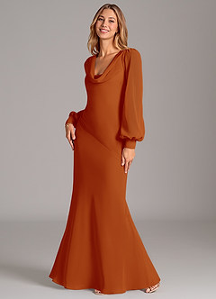 Azazie Jaxine Bridesmaid Dresses Paprika Mermaid Long Sleeve Chiffon Dress image1