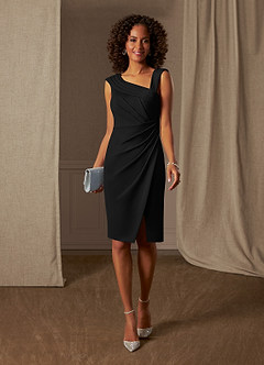 Azazie Cecily At-home Try On Dresses Black Sheath Stretch Crepe Dress image1