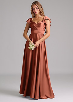 Azazie Leilani Bridesmaid Dresses Clay A-Line Ruched Stretch Satin Dress image7