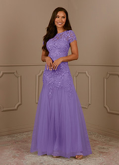 Azazie Laurie Abiti per la Madre della Sposa Abito Sirena in Tulle con Scollo a U e Paillettes Tahiti image4