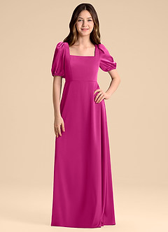 Azazie Briar Junior Vestido de Fucsia de Satén Elástico de Corte en A con Lazo image3