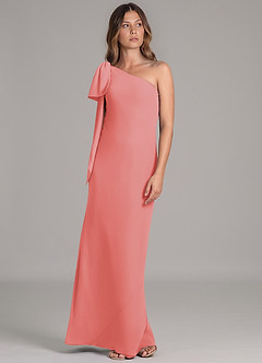 Azazie Capri Bridesmaid Dresses Coral A-Line One Shoulder Chiffon Dress image5