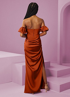 Barbie ♥ Azazie Bridesmaid Dresses Paprika Sheath Off the Shoulder Stretch Satin Convertible Dress image9