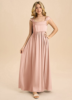 Azazie Hattie Junior A-Linie Plissee Stretch-Satin Kleid Roségold image5