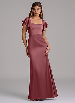 Azazie Elkie 신부 들러리 드레스 인어 스퀘어 네크라인 스트레치 새틴 바닥 길이 드레스 image1