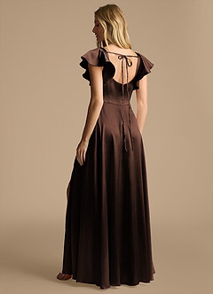 Azazie Bondi Bridesmaid Dresses Ganache A-Line Bow Metallic Satin Dress image3