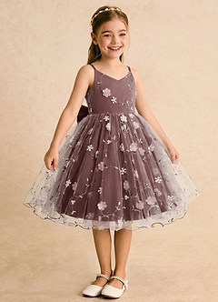 Azazie Junebug Abiti da Ragazza di Fiori Abito Principessa in Tulle Spalline Sottili Espresso image5