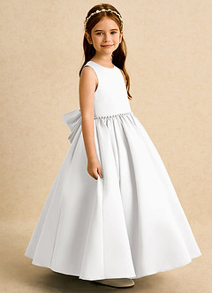 Azazie Daisies Flower Girl Dresses White Ball-Gown Bow Matte Satin Dress image6