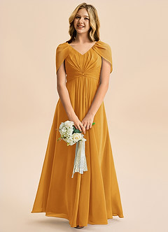 Azazie Emma Junior Robe Trapèze en Mousseline de soie Plissée Caramel écossais image3